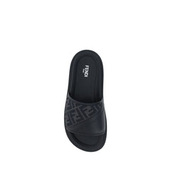 Fendi Gray Fabric Flat Sandals