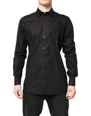 Dolce & Gabbana Black GOLD Cotton Collared Formal Dress Shirt