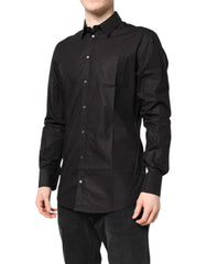 Dolce & Gabbana Black GOLD Cotton Collared Formal Dress Shirt
