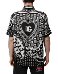 Dolce & Gabbana Black Silk Logo Print Short Sleeves Shirt