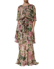 Dolce & Gabbana Multicolor Floral Silk Layered Maxi Dress