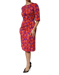 Dolce & Gabbana Purple Silk Floral Print Midi Sheath Dress