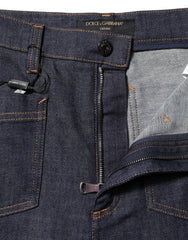 Dolce & Gabbana Dark Blue Cotton Flared Wide Leg Denim Jeans