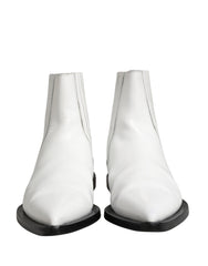 Dolce & Gabbana White Leather Chelsea SlipOn Ankle Boots Shoes