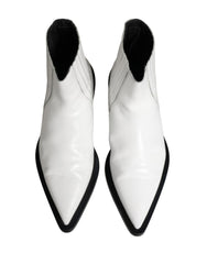Dolce & Gabbana White Leather Chelsea SlipOn Ankle Boots Shoes