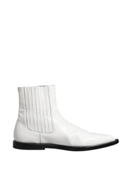 Dolce & Gabbana White Leather Chelsea SlipOn Ankle Boots Shoes