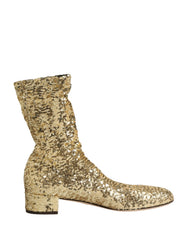 Dolce & Gabbana Gold Sequined Short Boots Stretch Shoes