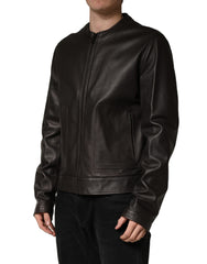 Dolce & Gabbana Black LambskinLeather Full Zip Biker Jacket