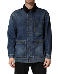 Dolce & Gabbana Black Blue Cotton Denim Blouson Men Jacket