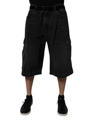 Dolce & Gabbana Black Mid Waist Denim Cargo Bermuda Shorts