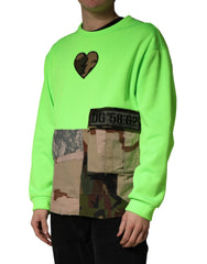 Dolce & Gabbana Green Patchwork Heart Men Sweatshirt Sweater