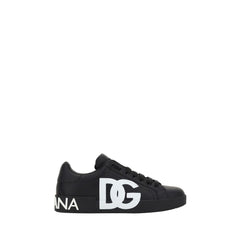 Dolce & Gabbana Black Calf Leather Bos Taurus Low Top Sneakers