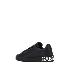 Dolce & Gabbana Black Calf Leather Bos Taurus Low Top Sneakers