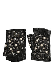 Dolce & Gabbana Black Pearl Embellished Wrist Length Gloves
