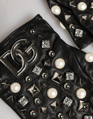 Dolce & Gabbana Black Pearl Embellished Wrist Length Gloves