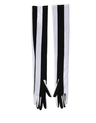 Dolce & Gabbana Black White Stripes Nylon Elbow Length Women Gloves