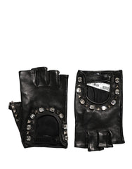 Dolce & Gabbana Black Embellished Wrist Length Mitten Women Gloves