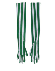 Dolce & Gabbana Green White Stripes Nylon Elbow Length Women Gloves