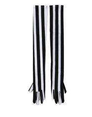 Dolce & Gabbana Black White Stripes Nylon Elbow Length Women Gloves
