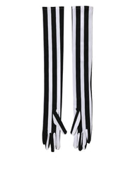 Dolce & Gabbana Black White Stripes Nylon Elbow Length Women Gloves