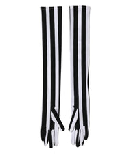 Dolce & Gabbana Black White Stripes Nylon Elbow Length Women Gloves
