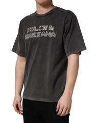 Dolce & Gabbana Gray Logo Embellished Men Crew Neck T-shirt