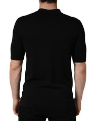 Dolce & Gabbana Black Heraldic Crest Patch Silk Polo T-shirt