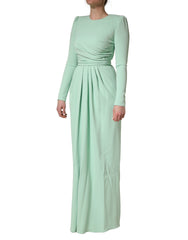 Dolce & Gabbana Green Viscose Long Sleeves Long Gown Dress