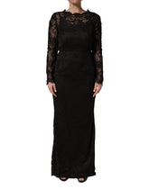 Dolce & Gabbana Black Floral Lace Sheath Long Maxi Dress