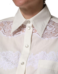 Dolce & Gabbana White Cotton Lace Trim Long Sleeves Jumpsuit