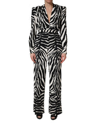 Dolce & Gabbana Black White Viscose Zebra Pattern Jumpsuit