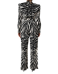 Dolce & Gabbana Black White Viscose Zebra Pattern Jumpsuit
