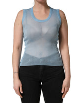 Dolce & Gabbana Blue Semi Sheer Ribbed Sleeveless Tank Top