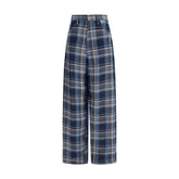 MARBELL Blue Linen Casual Pants