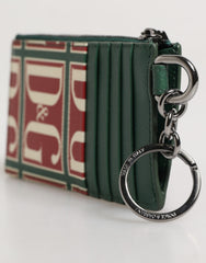 Dolce & Gabbana Green Calf Leather Logo Print Monogram Card Holder Wallet