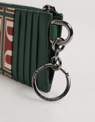 Dolce & Gabbana Green Calf Leather Logo Print Monogram Card Holder Wallet