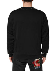 Dolce & Gabbana Black Embellished Cotton Sweatshirt Sweater