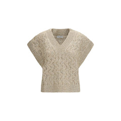 Brunello Cucinelli Beige Silk Sleeveles Sweater