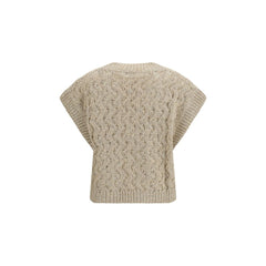 Brunello Cucinelli Beige Silk Sleeveles Sweater