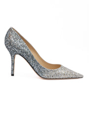 Jimmy Choo Silver Coarse Glitter Degrade Agnes Pumps