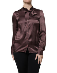 Dolce & Gabbana Violet Satin Long Sleeve Ascot Tie Shirt Top