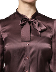 Dolce & Gabbana Violet Satin Long Sleeve Ascot Tie Shirt Top
