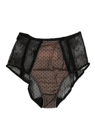 Dolce & Gabbana Black Sheer Polka Dot Lace High Waist Brief Underwear