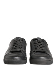 Dolce & Gabbana Black Leather Low Top Lace Up Sneakers Shoes