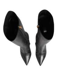 Dolce & Gabbana Black Leather Heels Knee High Boots Shoes