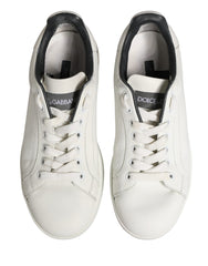 Dolce & Gabbana White Black Portofino Leather Sneakers Shoes