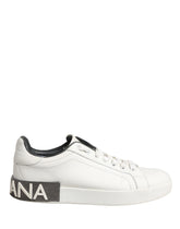 Dolce & Gabbana White Black Portofino Leather Sneakers Shoes