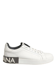 Dolce & Gabbana White Black Portofino Leather Sneakers Shoes