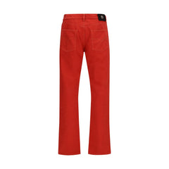 Versace Red Cotton Straight-Leg Jeans
