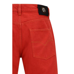 Versace Red Cotton Straight-Leg Jeans